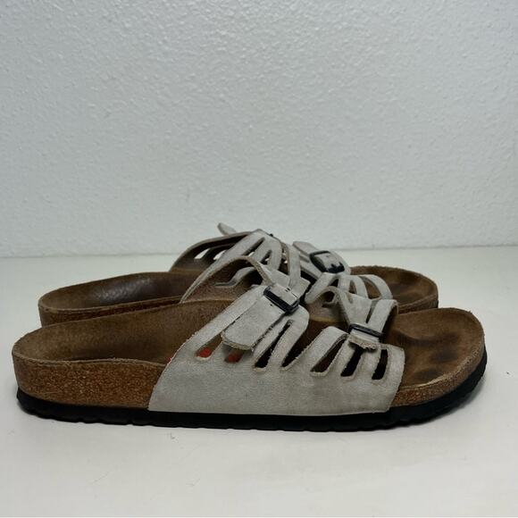 Birkenstocks QVC Granada Cork Leather Sandals comfort sz 8‎ eu 39 white/gray - Picture 3 of 8